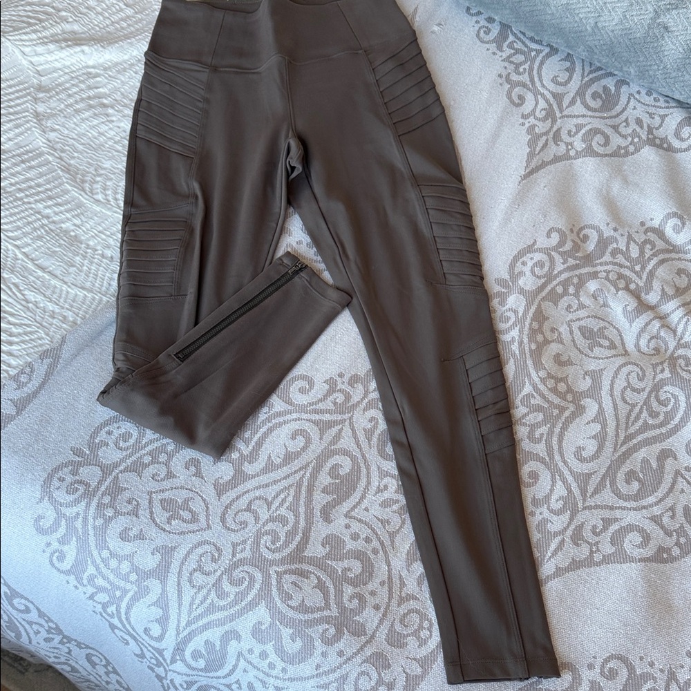 Athleta Brown High-Waist Moto-Style Leggings